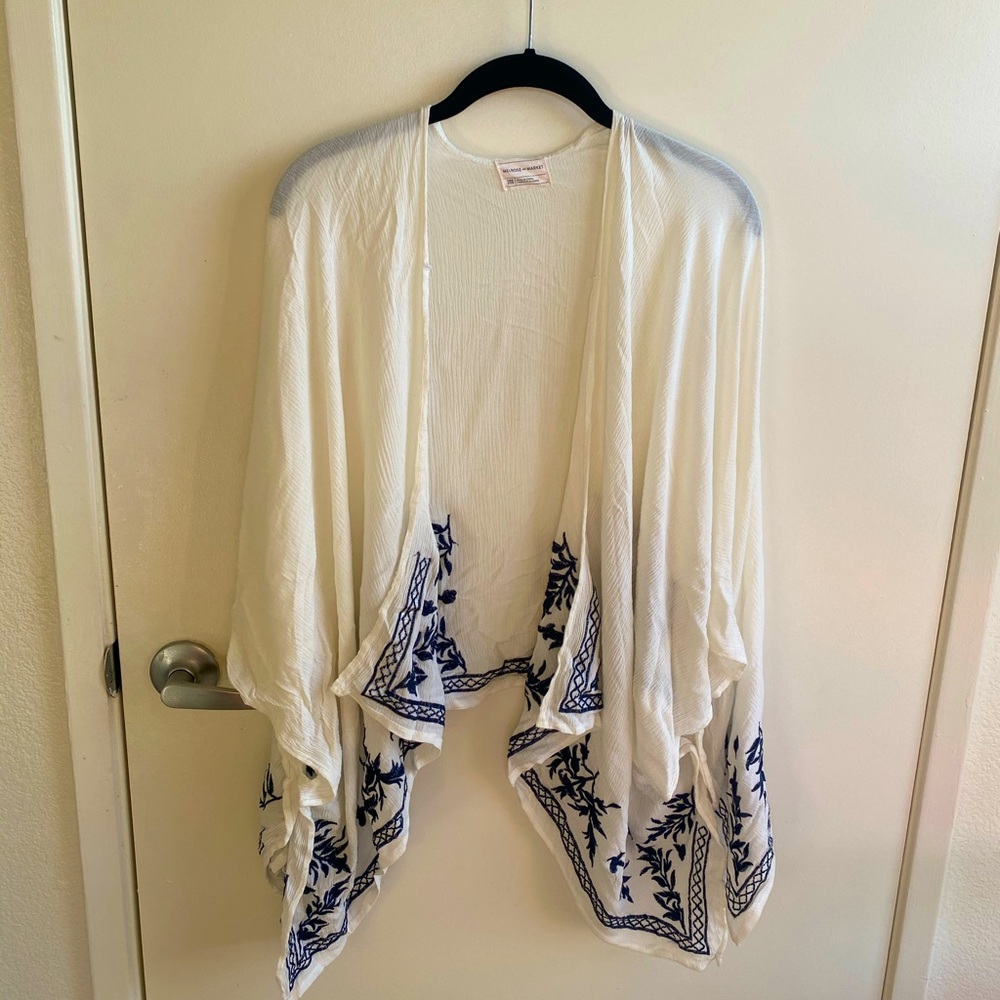 Melrose and Market White/Blue Shawl Coverup